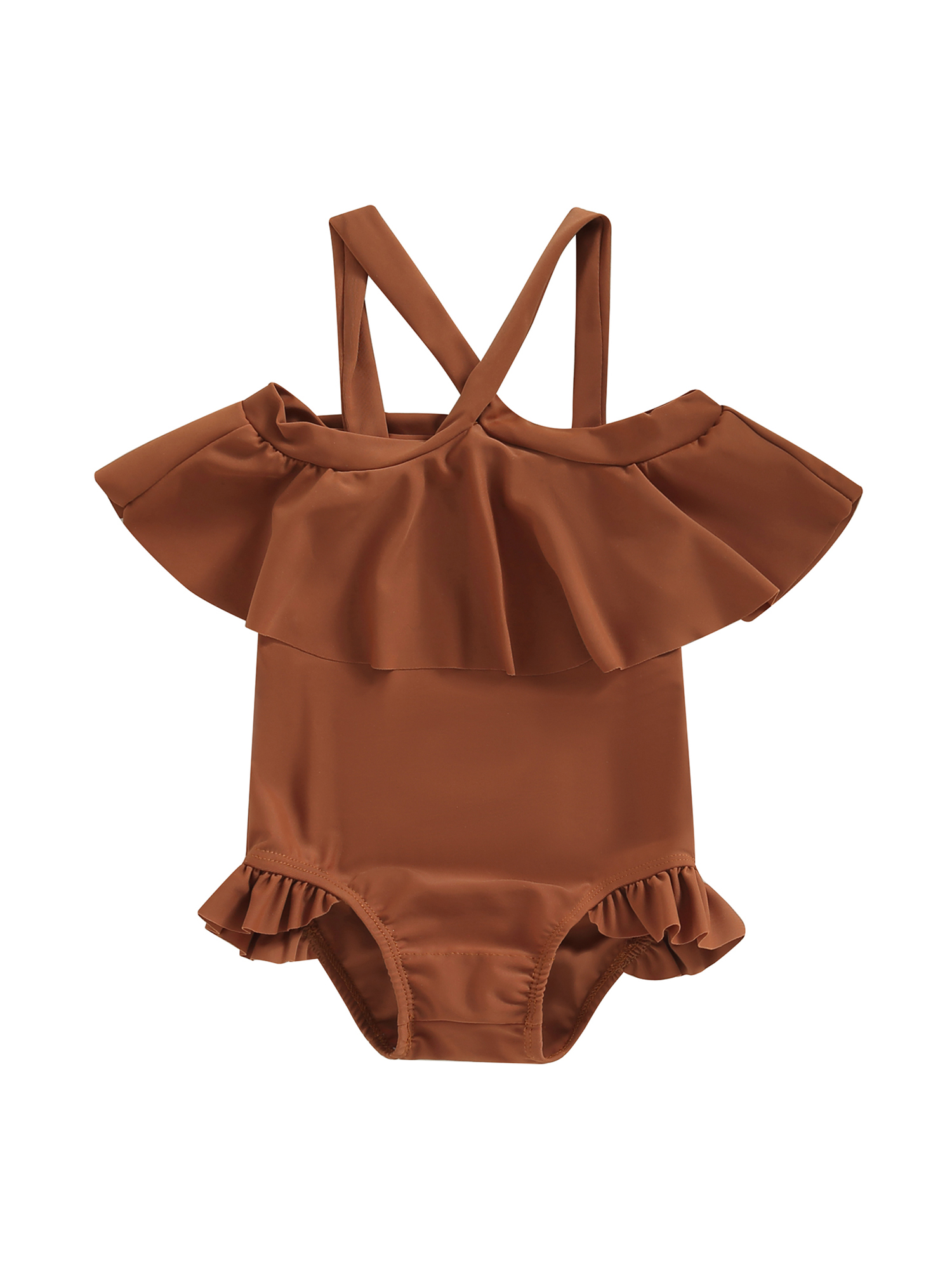 Bagilaanoe Toddler Baby Girls One-Piece Swimsuit Off Shoulder Sleeveless Ruffle Swimwear 12M 18M 24M 3T 4T Kids Bathing Suit Beachwear